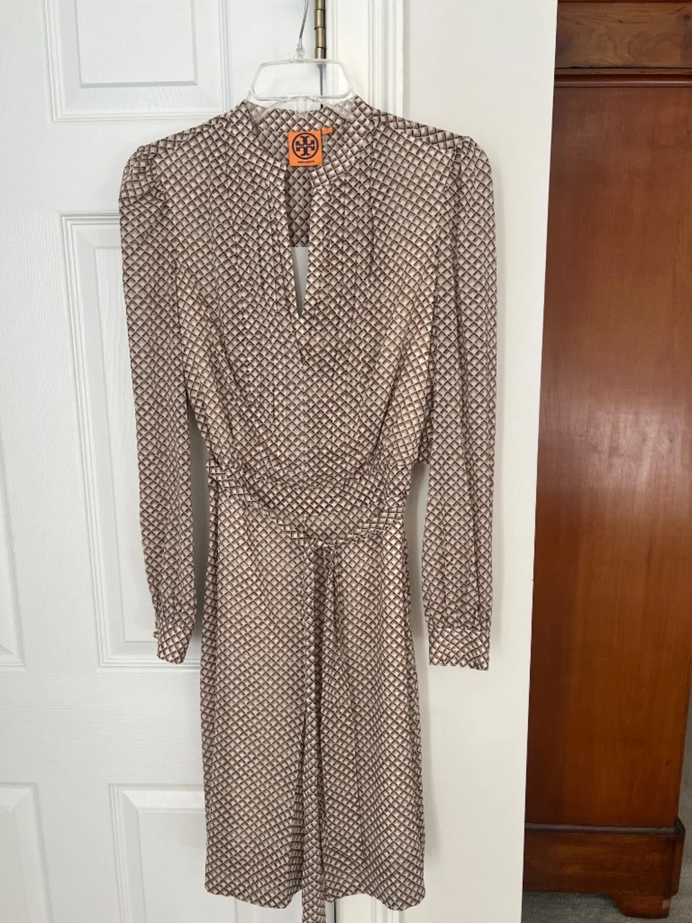 Tory Burch Chiffon Geometric Print Tie Waist Dress Size 2